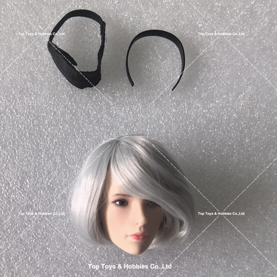 

Super Duck NieR 2B 1/6 Gir Head Sculpt with Blindfold Hair Band Fit 12'' Pale TBL Female Soldier Action Figure Body