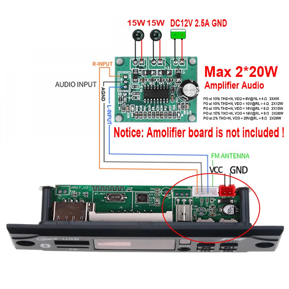 Handsfree DC 7V 12V MP3 Decoder Board Bluetooth Car USB TF Music Module FM AUX Radio For 2*20W 40W Amplifier Speaker Player