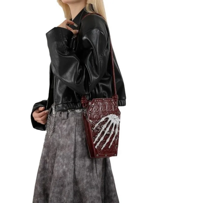 Skeleton Hand Rivet Bolsos Mujer Dark Gothic Stylebag Shoulder Crossbady Bags Niche Motorcycle Sac Femme Zipper Bolsas