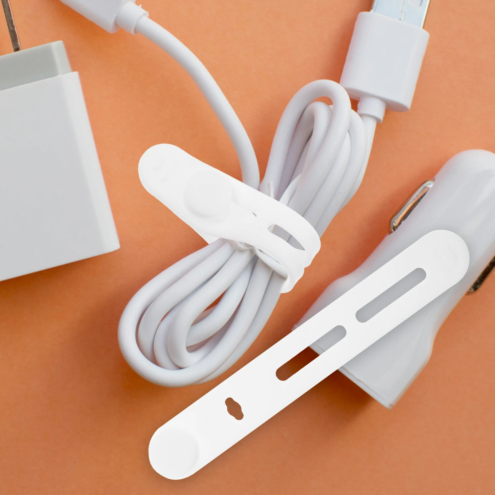 

10pcs Silicone Cable Organizer Ties Reusable Cord Management Holder Earphone Phone Computer Wires Office Travel White