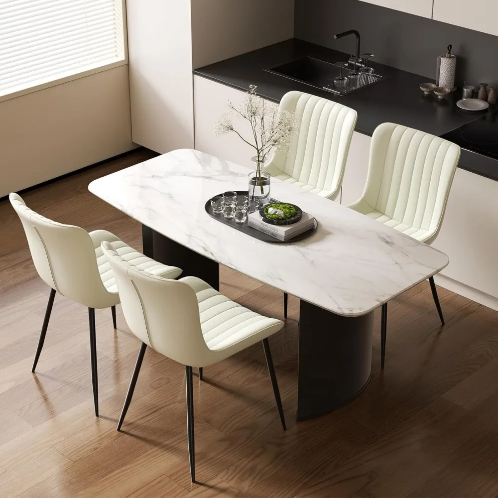 كراسي طعام، كرسي غرفة طعام حديث 16 بوصة جلد مع إطار خشبي ومعدني، مجموعة من 4 قطع