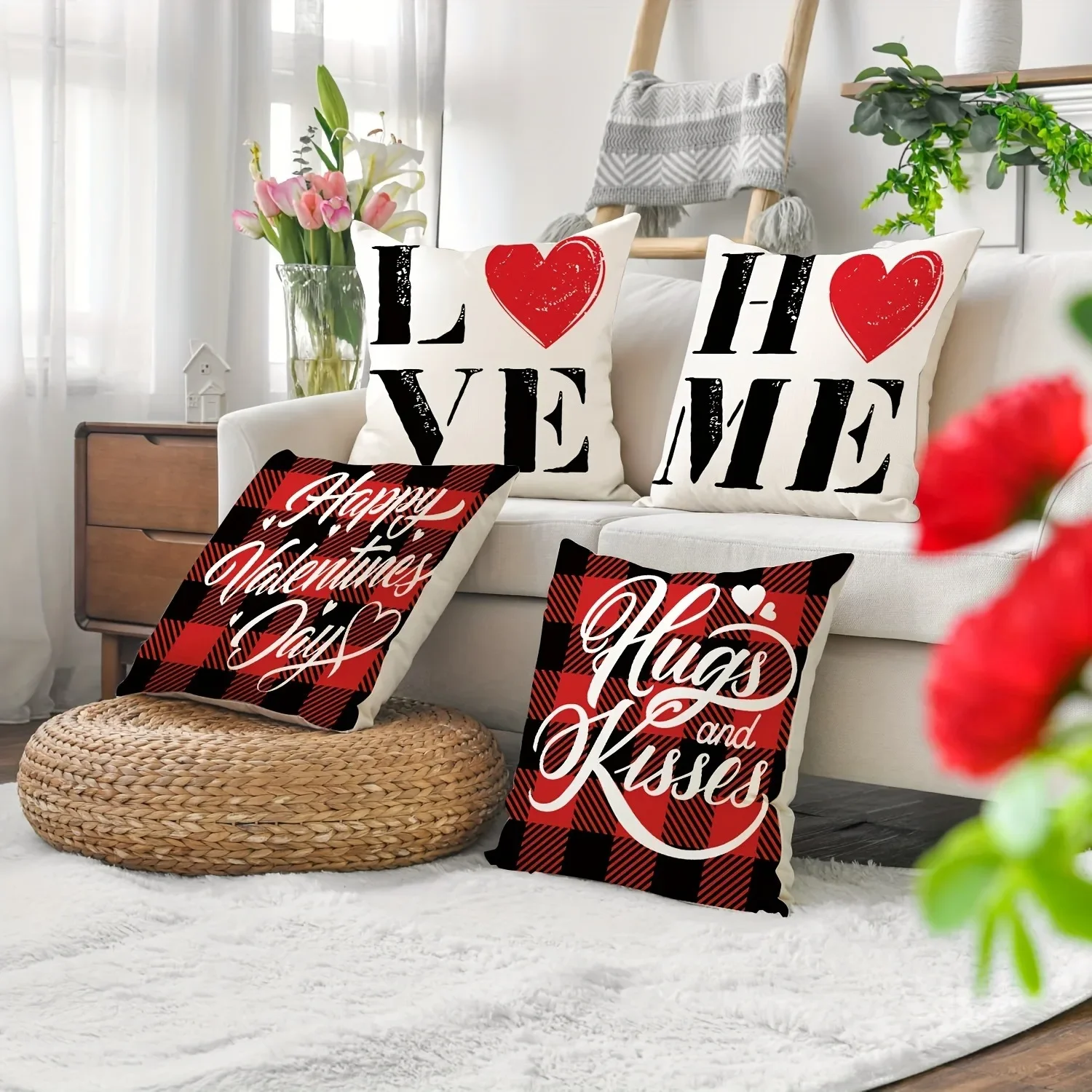 Valentine's Day decoration pillowcase gift love kiss hug plaid pattern design suitable for home room sofa cushion cover