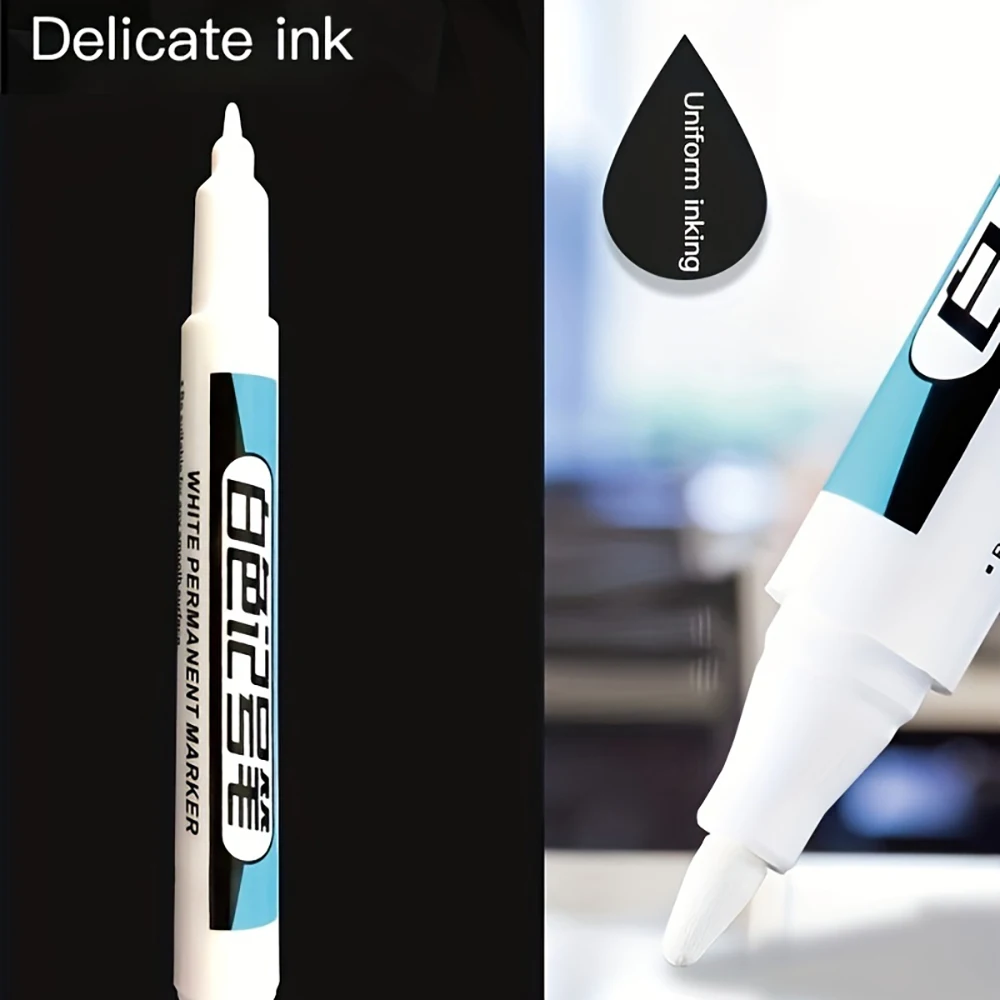 5 Stück/6 Stück weiße Marker, Graffiti-Stifte, wasserfeste Gelstifte, Notizbuch mit Reifenmotiv, Glasfarbstifte, 0,7 mm, 1 mm, 2,5 mm. – Detail 3