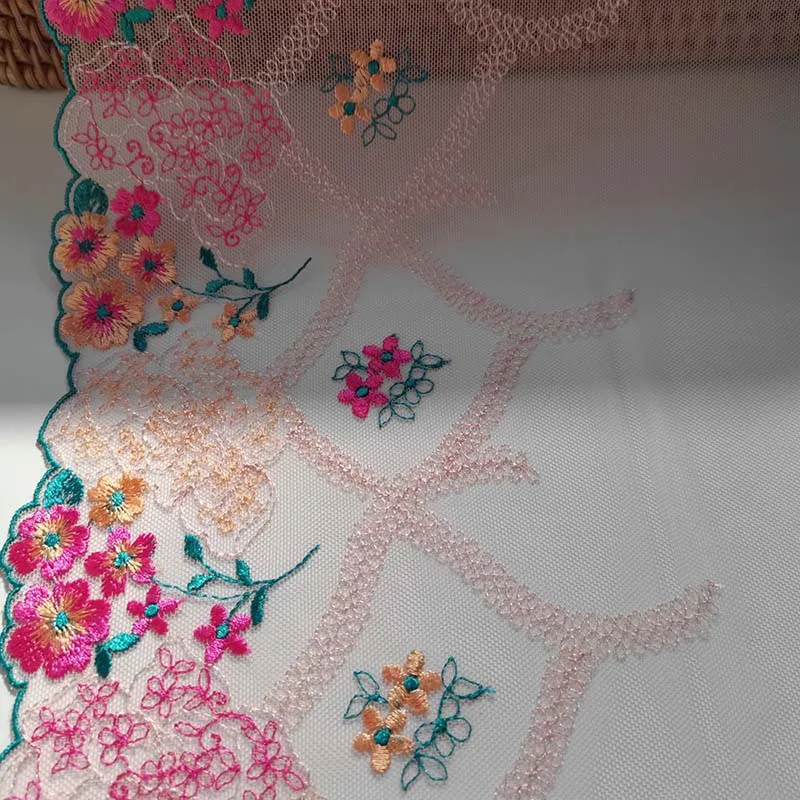 2Yards Pink Floral Embroidered Lace Trim For Sewing Clothes Accessories Lingerie Bra Dress Underwear Fabrics High Quality