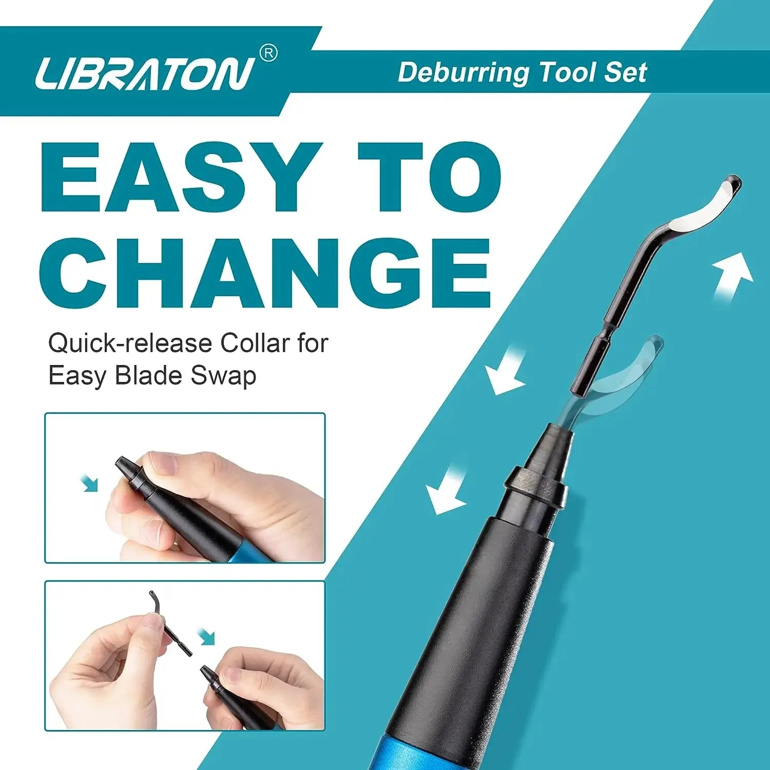 Libraton Deburring Tool with 11 High-Speed Steel Blades 360 Degree Rotary Head Professional Deburring Tool Kit