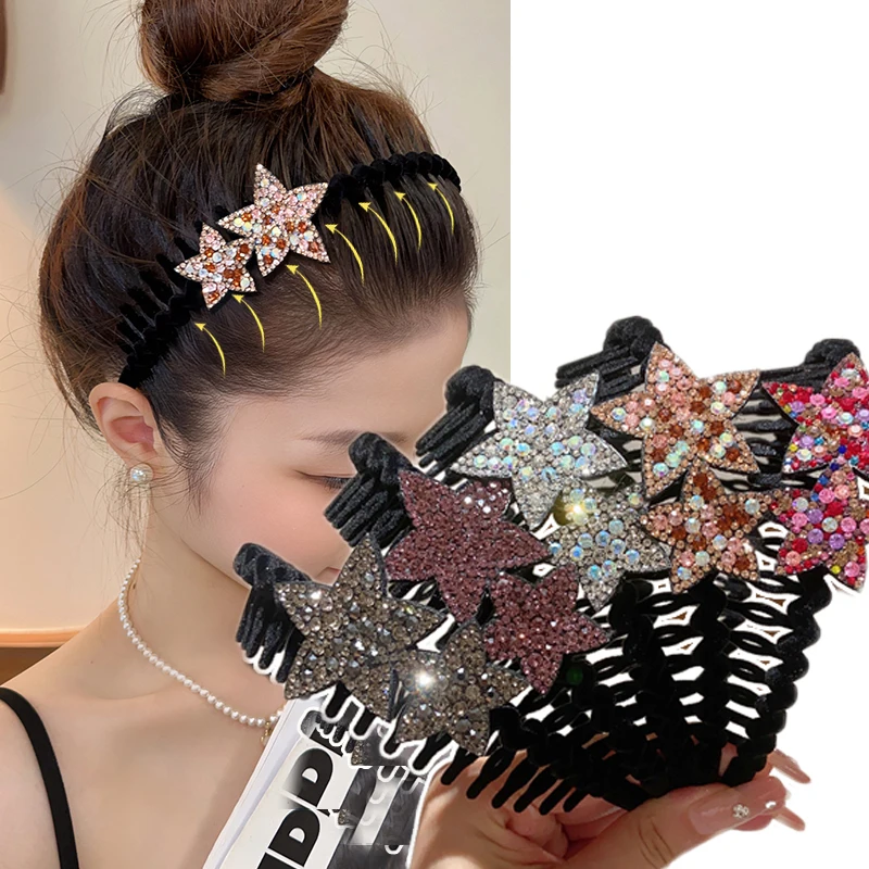 Double-star Rhinestones Antislip Hairband for Women Sweet Hair Decorate Crystal Headband Hair Hoop Fashion Hair Accessories