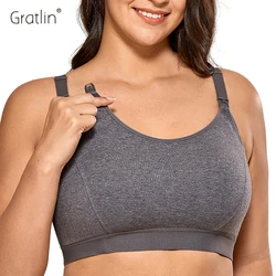 Gratlin Full Cup Maternity Nursing Sport Bra Breastfeeding Women's Comfort Cotton Underwear Plus Size Breathable Sportswear Yoga