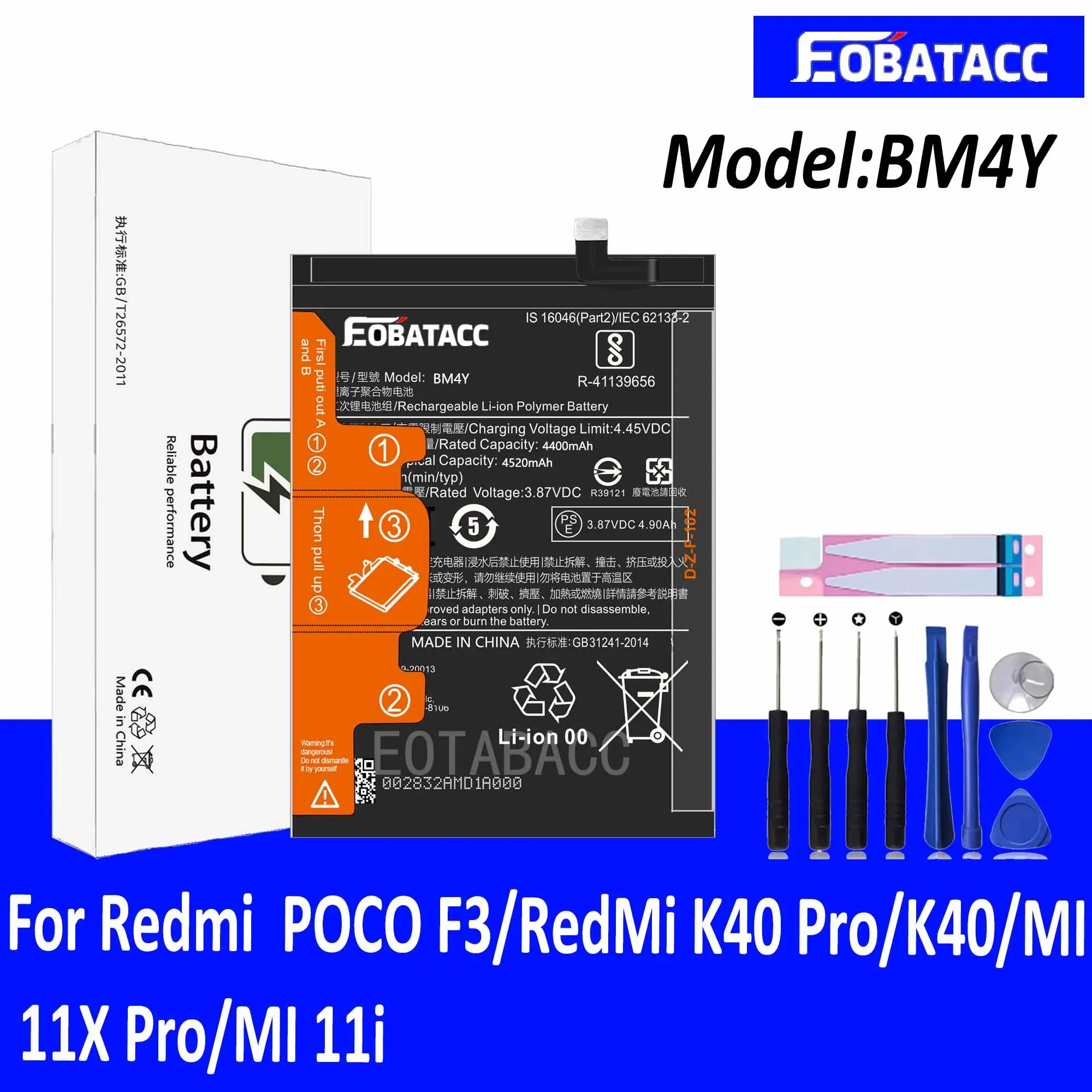 

EOTABACC 100% New Original Battery BM4Y For XIAOMI POCO F3/RedMi K40 Pro/K40 /Mi 11X Pro/MI 11i Battery +Tools