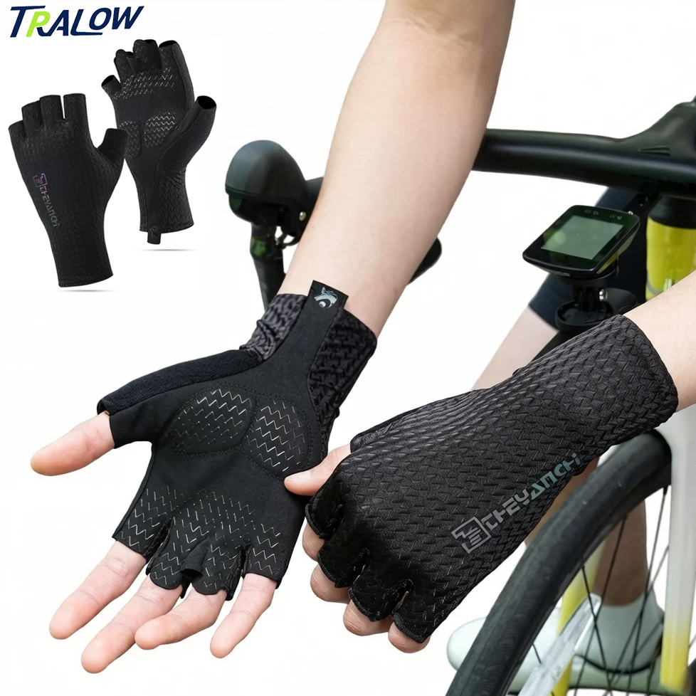 

TRALOW 1Pair Summer Breathable Half Finger Cycling Gloves Ultralight Silicone Pad Road Bike Gloves for Men Women Outdoor Sports