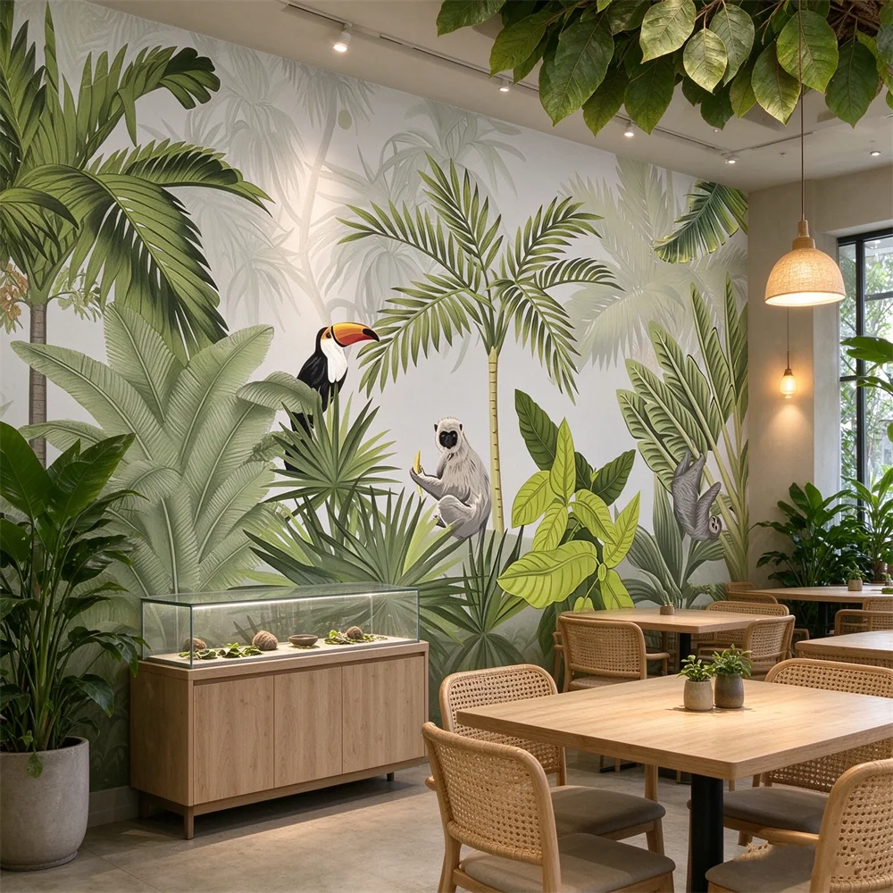 Custom pink Southeast Asian tropical plant monkey mural wallpaper TV background wall paper bedroom living room wall papers decor