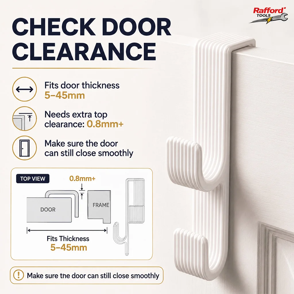 Rafford 2PCS Over Door Hooks, No Drilling Towel Hanger for Bathroom Clothes Bags view 4