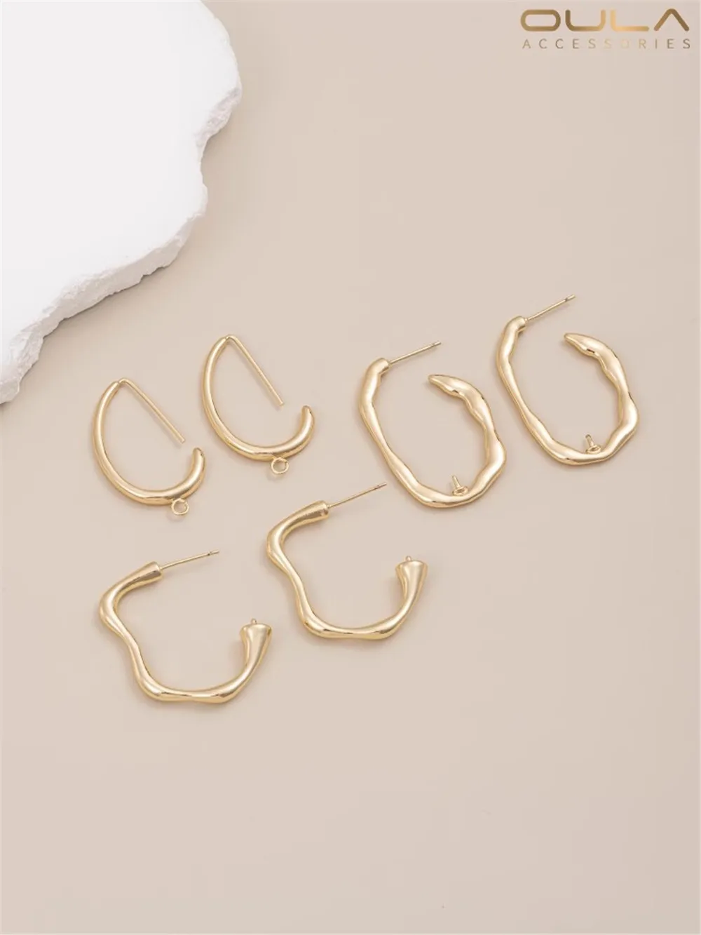 

S925 Silver Needle 14K Bag Gold Color Semi-perforated Bead Studs with Open Loop C-shaped Earrings Handmade Diy Earrings