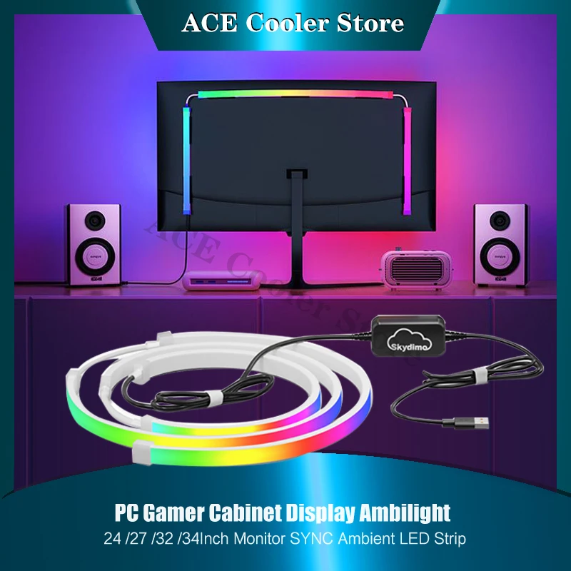 Desktop Computer Monitor SYNC RGB Light, E-Sport Room Renovation LED 16 Million Colors Music Ambient For 24 27 32 34inch Display