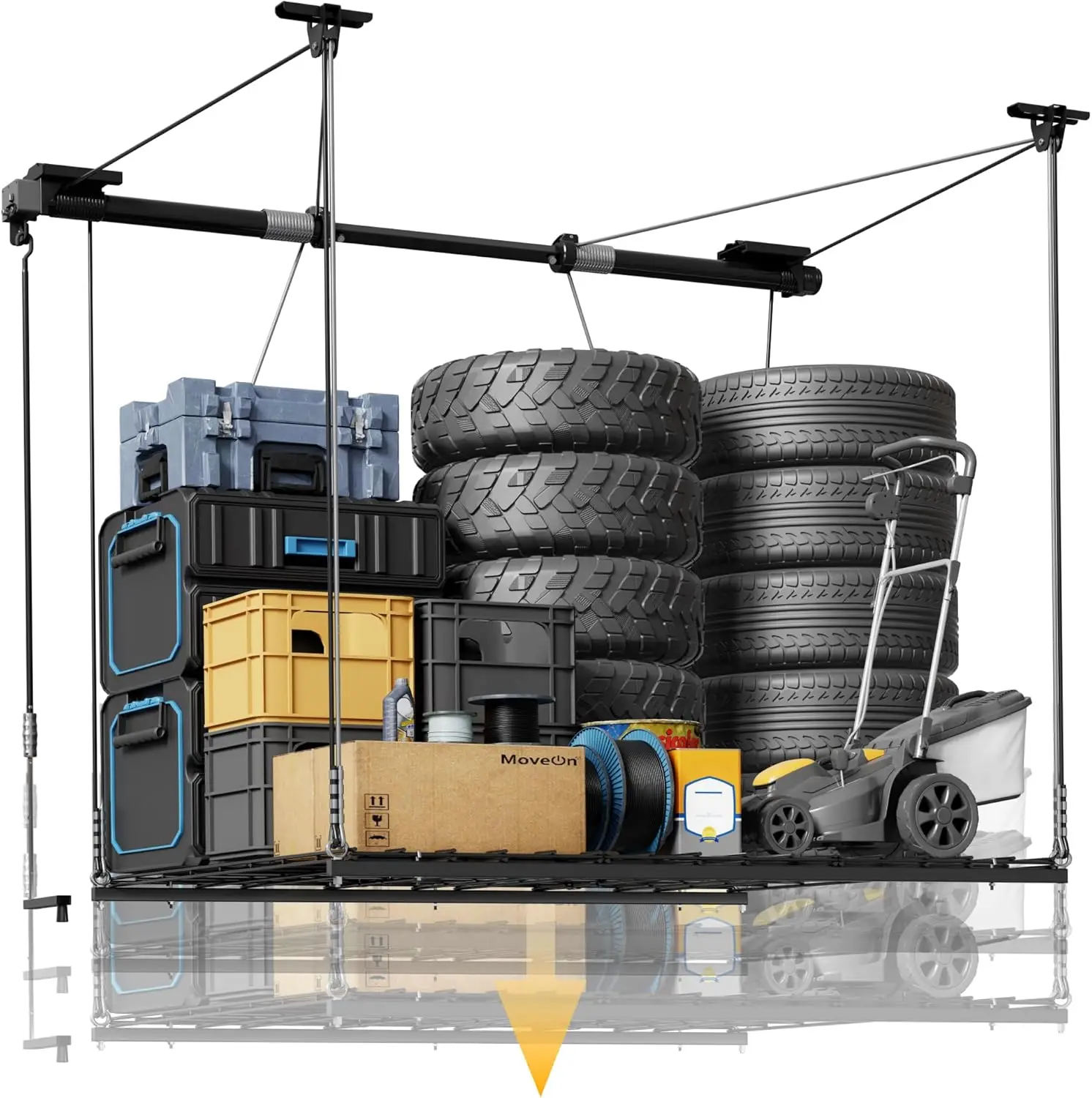

Потолочная подъемная система хранения для гаража, металлический каркас 4x4 фута, усиленная конструкция, грузоподъемность 350 фунтов, M