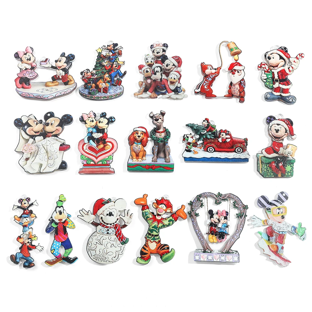 2D Acrylic Christmas Tree Ornaments Disney Minnie Mickey Mouse Anime Figure Model Pendant Car Pendants Room Ornaments