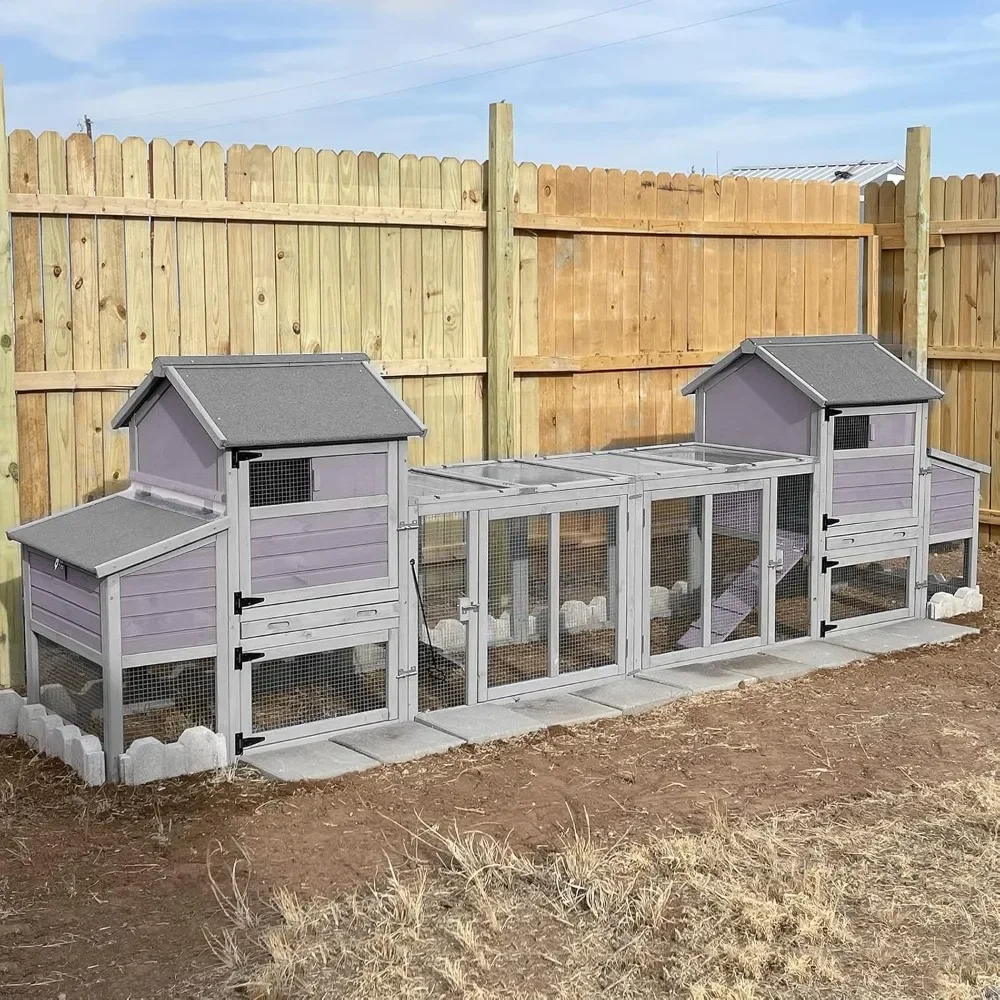 Chicken Coop with Two Houses and Run Double for 4-8 Chickens Wooden House Poultry Cage