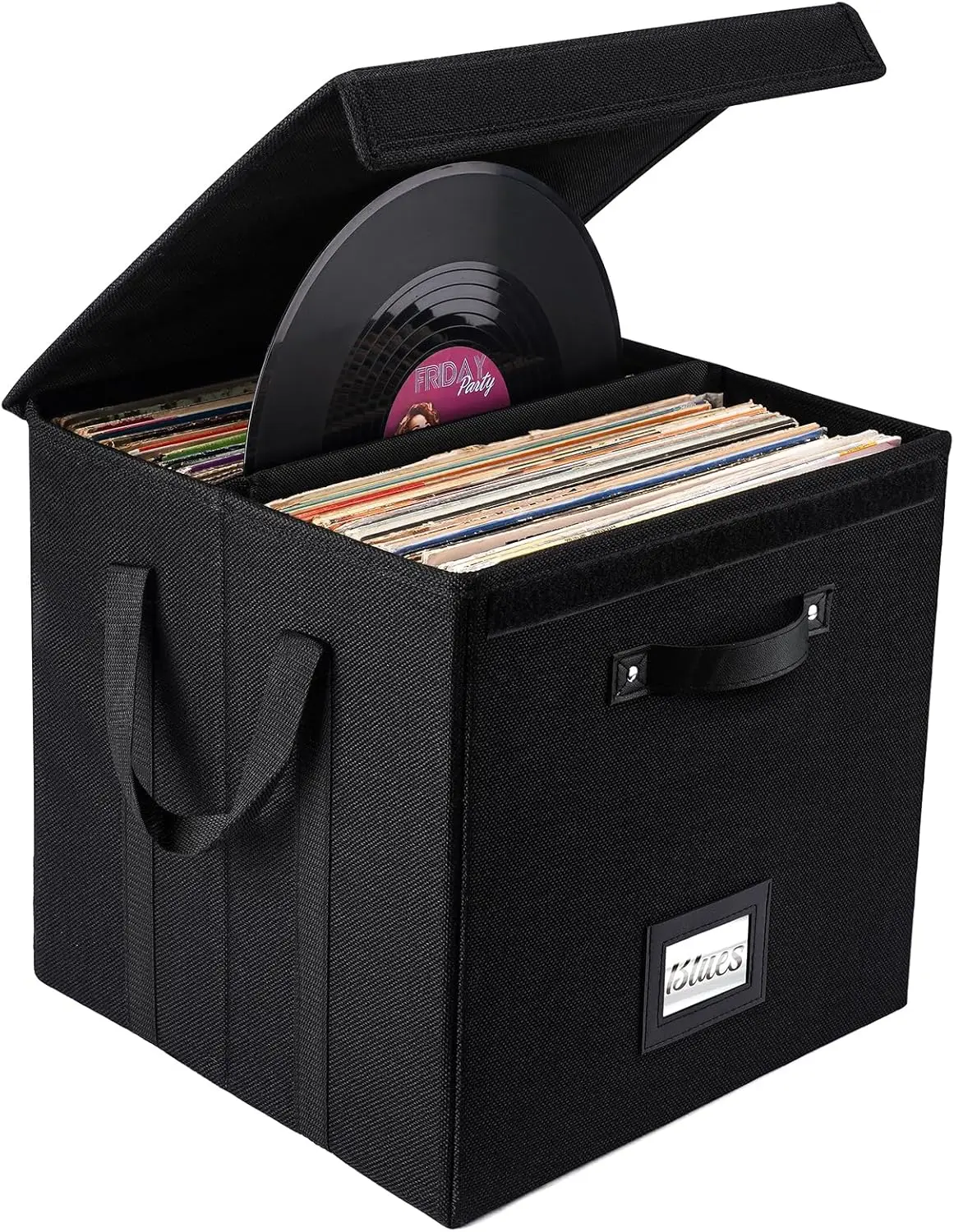 

13" Linen Fabric Vinyl Record Storage Box, Stackable Collapsible Crate with Lid, Holds 120+ LPs