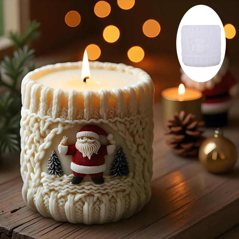 Santa embossed cylinder candle mold, exquisite Santa Claus carving, high temperature resistant and easy to release silicone mold