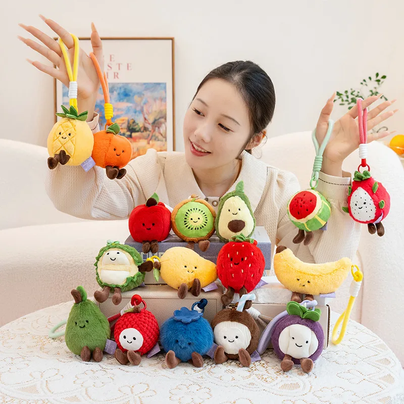 Kawaii الفاكهة أفخم حقيبة سلسلة مفاتيح ديكور الفراولة الأناناس البرتقال الموز لطيف محشوة الفاكهة دمية لينة Plushies الهدايا فتاة