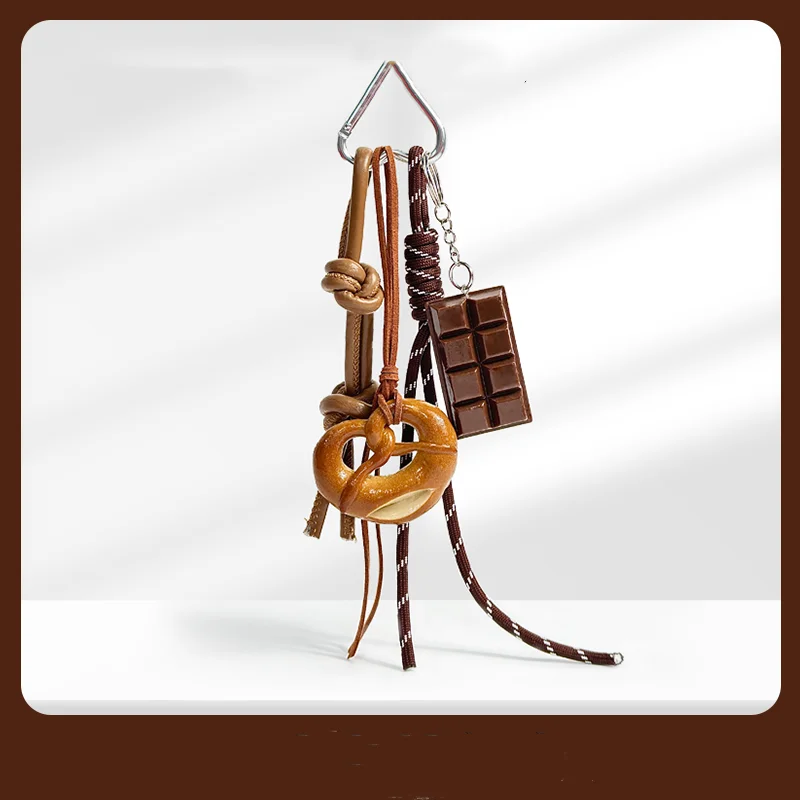 Trend Charm Bag Pendant Luxury Chocolate Alkali Water Bread Sun Brown Ornament Keychain Fashionable Accessories Birthday Gift