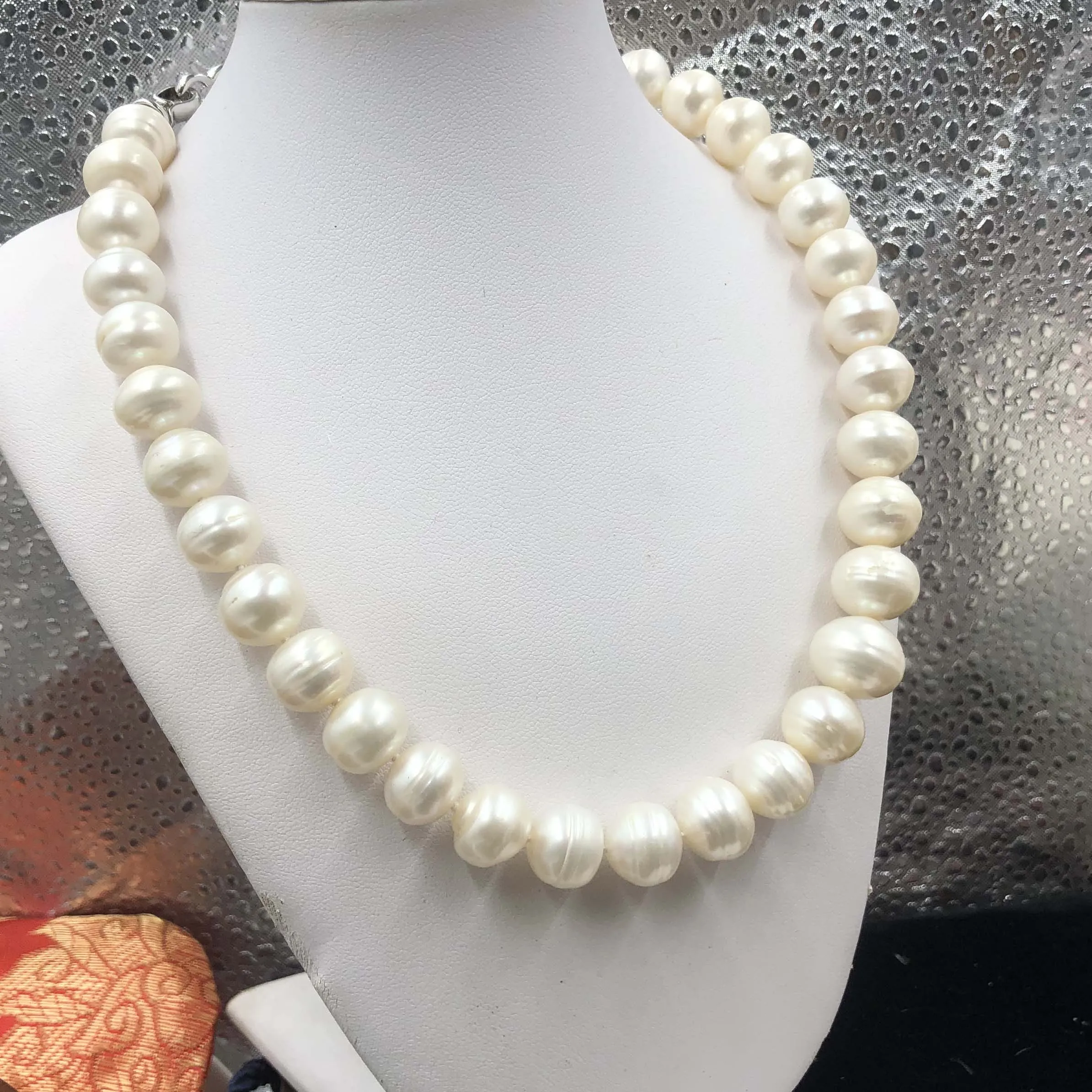 

ELEISPL Natural Bread Shape White Genuine Pearl 10-12mm 45cm #22010007