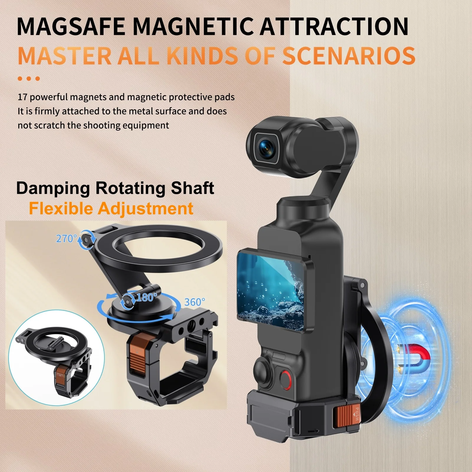 Магнитная подставка для аксессуаров DJI Osmo Pocket 3, алюминиевый магнитный расширительный держатель для телефона, кронштейн-адаптер 360 °   Регулировка