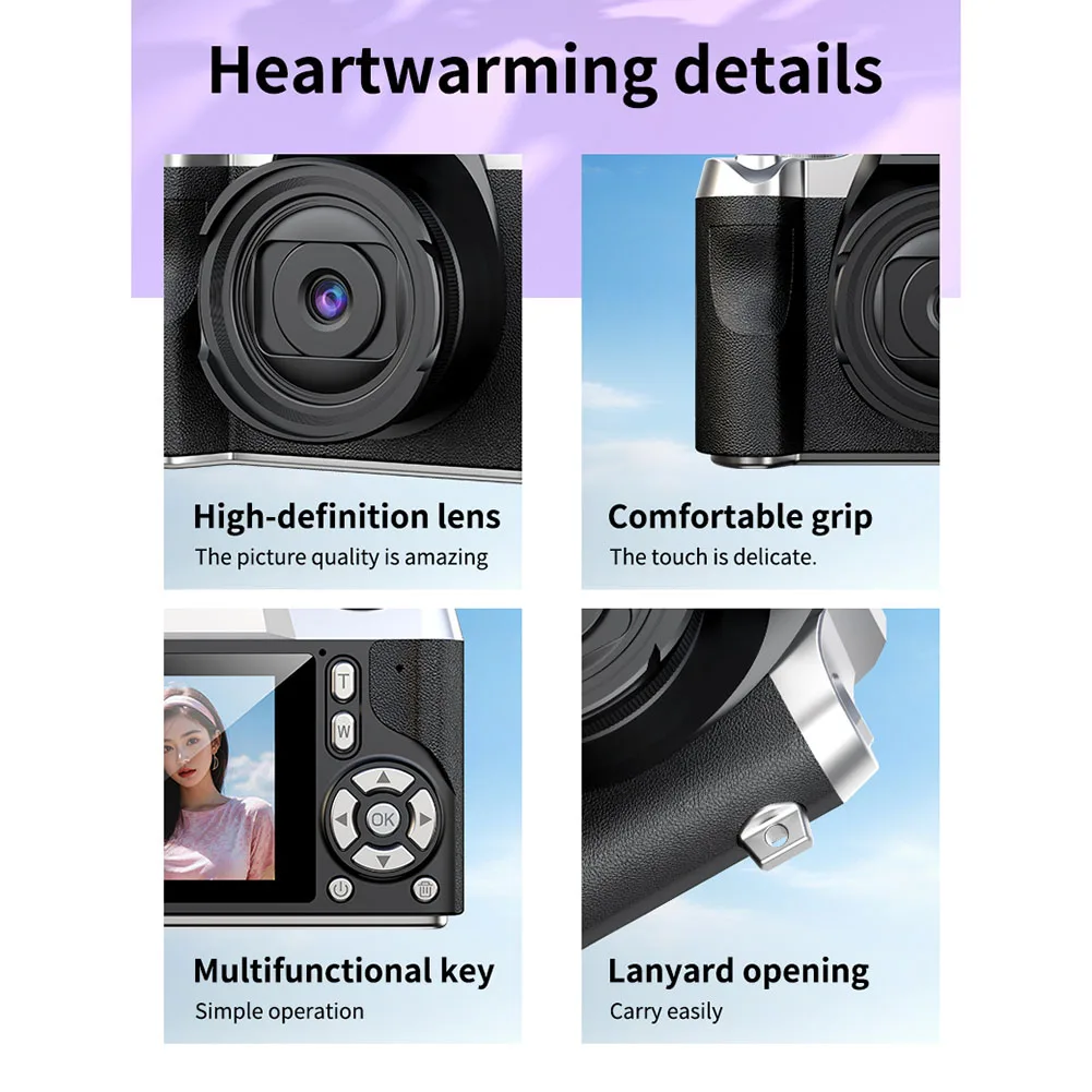 كاميرا رقمية 64 ميجابكسل 1080 بكسل مع شاشة كاميرا فيديو محمولة وبطارية قاعدة كاميرا رقمية كلاسيكية للمراهقين والكبار المبتدئين