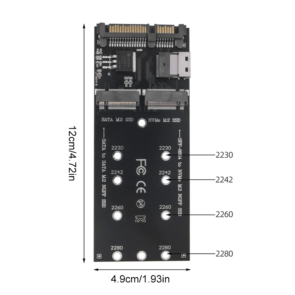 M.2 to SATA 어댑터 SFF-8654 M2 NVME SSD 22 핀 SATA에서 M2 확장 카드 컨버터 라이저 보드, 메인 보드에 적합