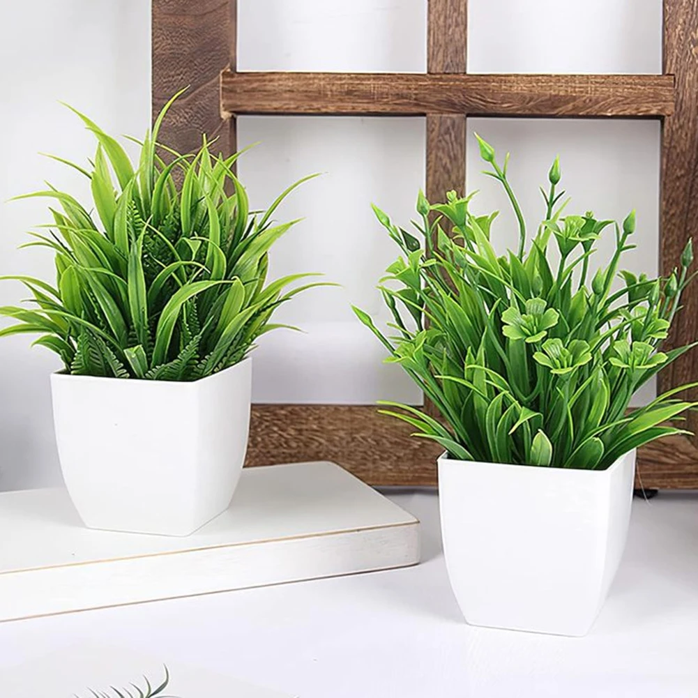 Kunststoff Künstliche Bonsai Grün Gefälschte Pflanze Simulation Kleine Topf Lavendel Eukalyptus Grüne Pflanze Home Office Tisch Dekoration – Detail 1
