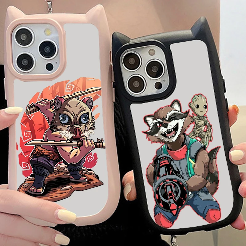 Marvel Rocket Bears Cute For iPhone 15 14 13 12 11 Pro Max Plus Cute Soft Durable Cat Ears Phone Case