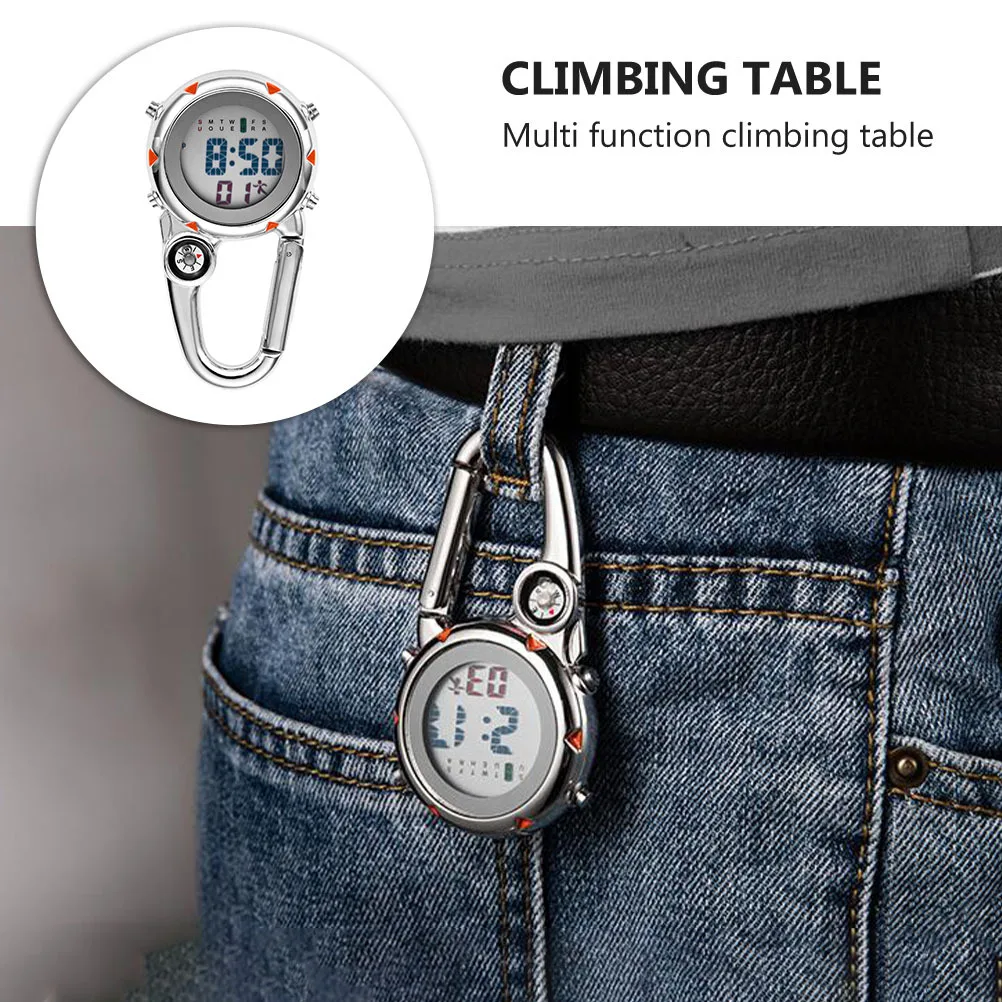 

1pc Stainless Steel Glass Clip On Watch For Climbing Hiking Camping Outdoor Sports Backpack Hanging Timepiece Alarm Compass