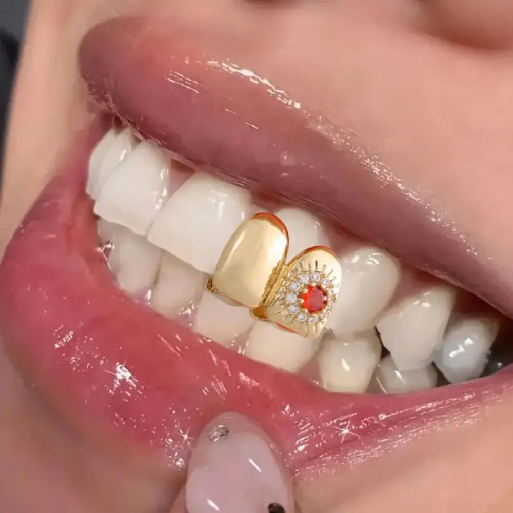 Trendy Removable Hiphop Teeth Grillz with Flower Design