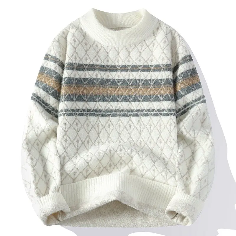 

Men's Winter Thiened Fce Knitted Sweater Loose Fit Casual Sle Mink Velvet Soft Warm Long Sve round Ne Top