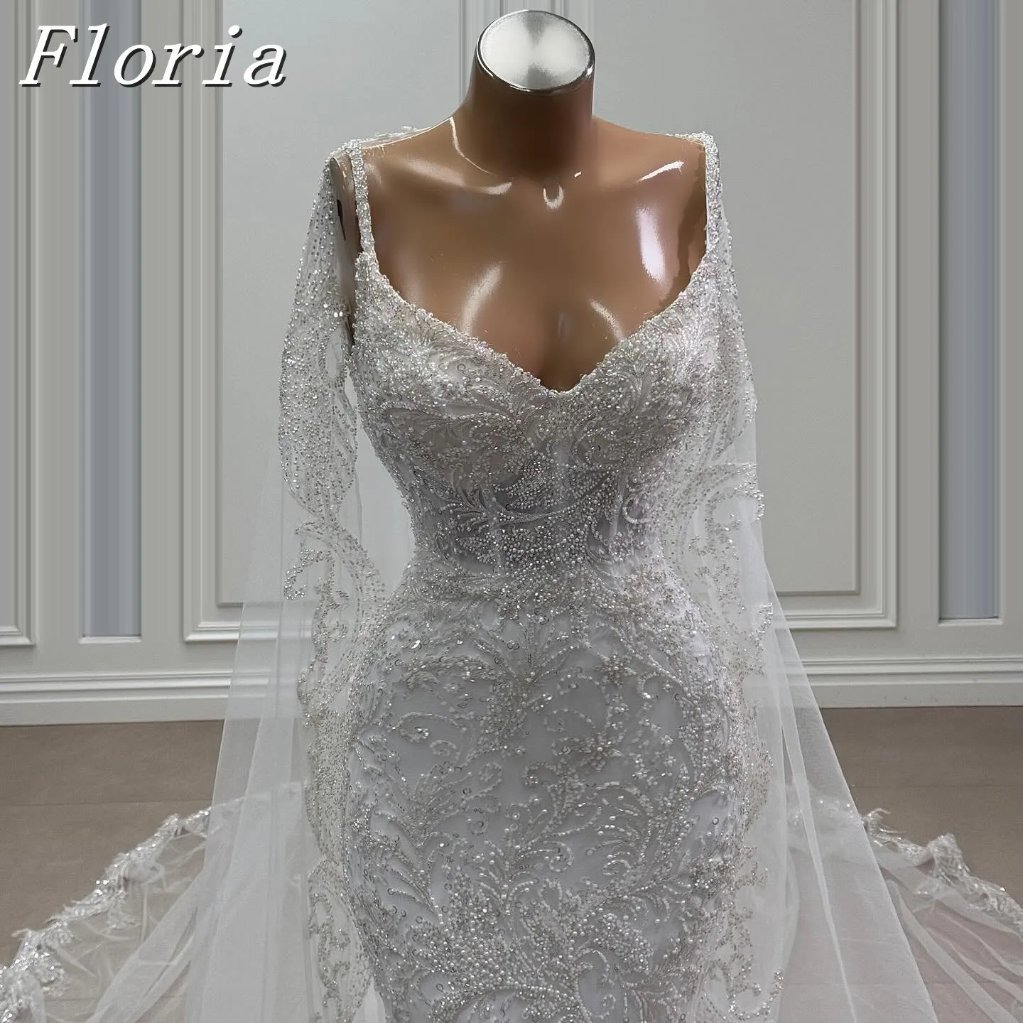 

Luxury Spaghetti Strap Mermaid Wedding Dress Arabic Middle East Bridal Robe Customized Wrap Gown for Femme