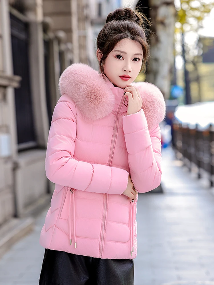 

Женское облегающее хлопковое пальто со съемным меховым воротником на подкладке, зимнее новое элегантное пальто с хлопковой подкладкой, маленькая верхняя одежда