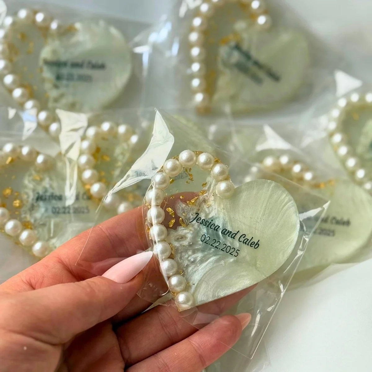 UV-Print Personalized Heart Pearl Epoxy Magnets, Custom Guest Favors for Wedding, Birthday, Rustic Bridal Shower Gifts, Thank Yo