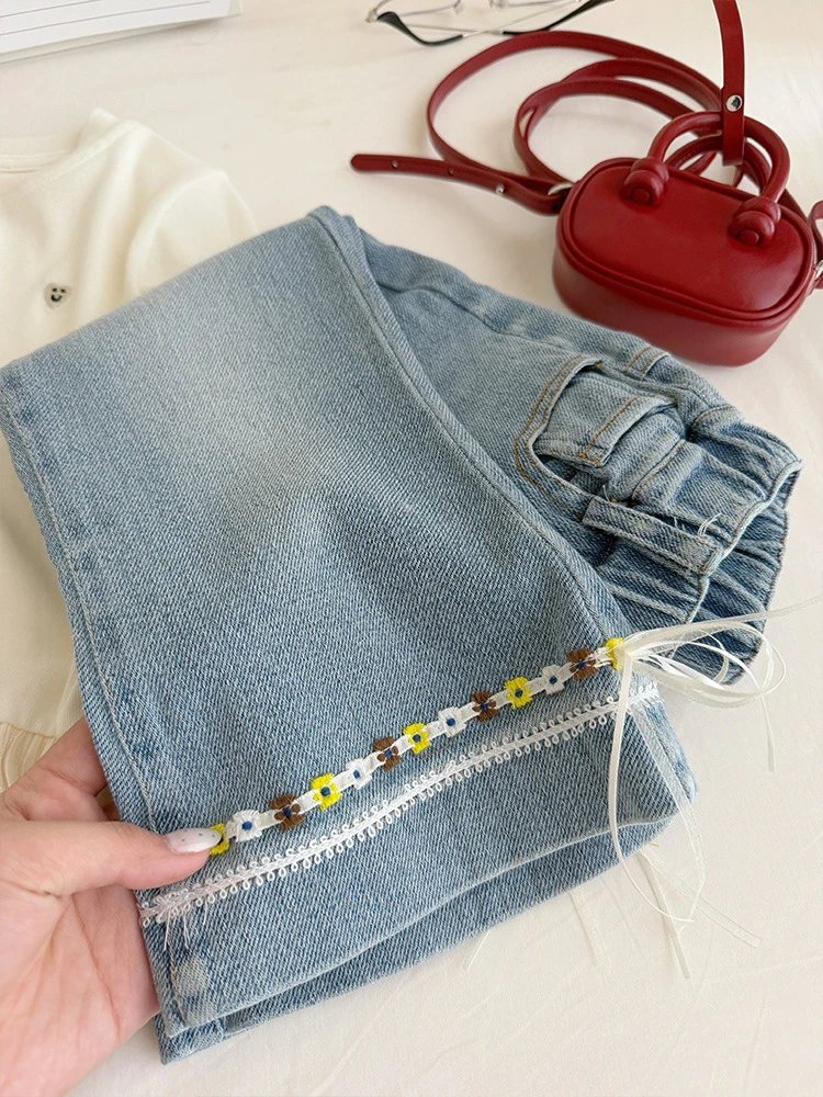 Kids Girls' Jeans Spring Autumn NewChildren's High Waist Slimming Denim Pants Fashion Floral Versatile Denim Trousers 5