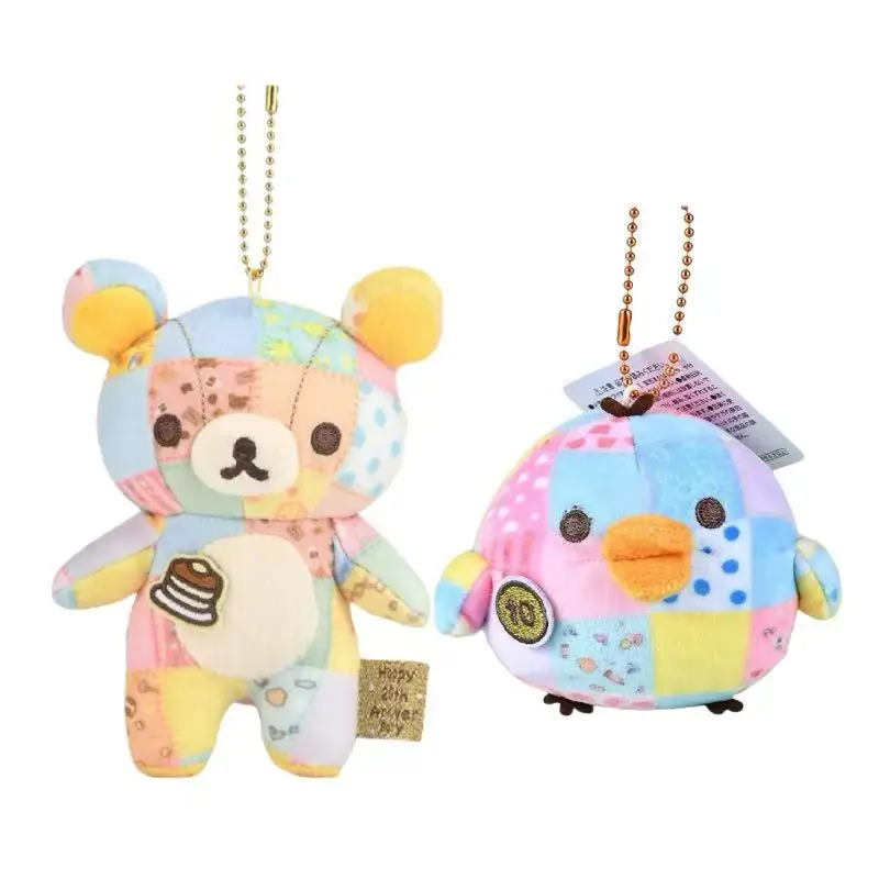 

12 см лоскутное лимитированное плюшевое брелок с медведем Rilakkuma, кукла Kiiroitori, кулон, милый расслабляющий медведь, мультяшное украшение, праздничный подарок