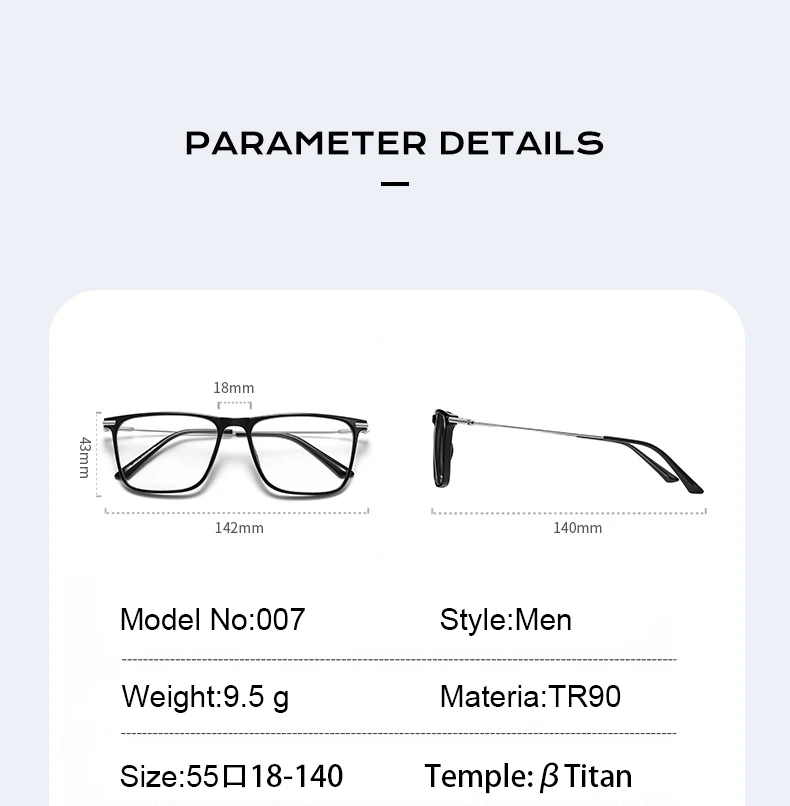 Vicky-男性用のクラシックなチタンメガネ、正方形のフレーム、アンチブルーライト、近視矯正メガネ、カスタマイズされた近視、007