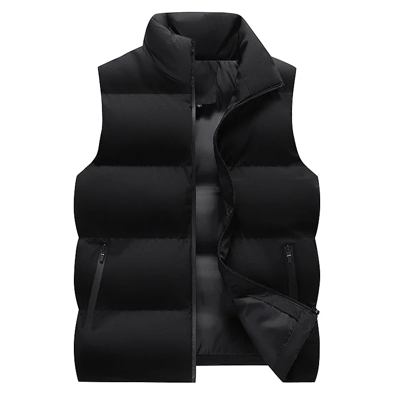 Men's Cotton Vest Autumn Winter New Solid Color Casual Loose Outdoor Camping Stand Up Collar Coat Men's Warm Sleeveless Jacket