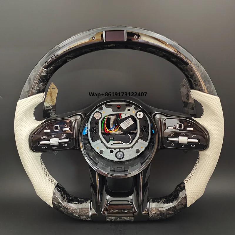 

White Leather Forged Carbon LED Steering Wheel for W204 W205 W212 W213 W221 W222 GLC 250d C253 X253 43