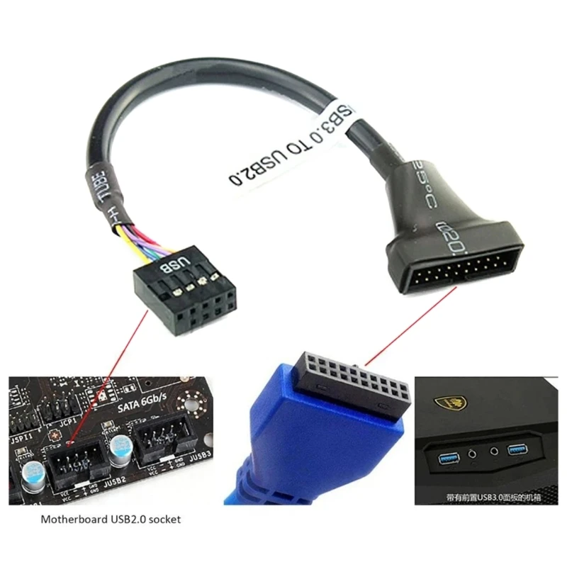 New Motherboard Header Adapter Usb2.0 9Pin To Motherboard Usb3.0 20Pin Usb2.0 To 3.0 Adapter Extension Cable 10CM