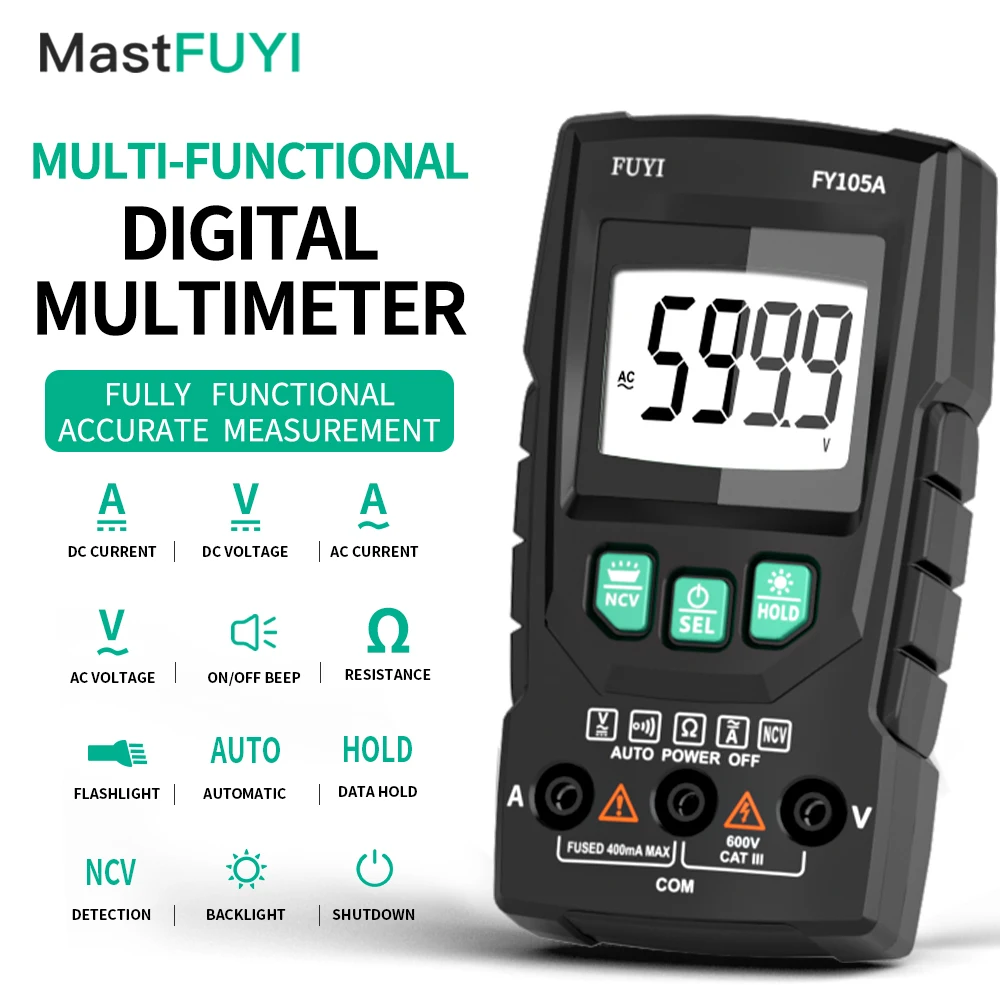 MASTFUYI FY105A 4000 التهم مقياس متعدد رقمي احترافي صغير التيار المتناوب/تيار مستمر جهاز قياس الجهد الكهربائي السيارات فاحص التيار الكهربائي أداة #1