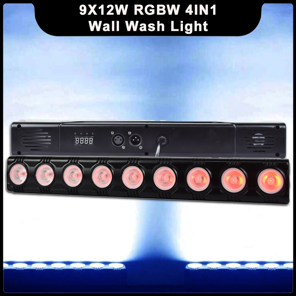 

Новинка, настенная лампа для сценического эффекта, модель DMX512 RGBW 4 в 1, 9x12 Вт, для диджея, дискотеки, свадьбы, клуба