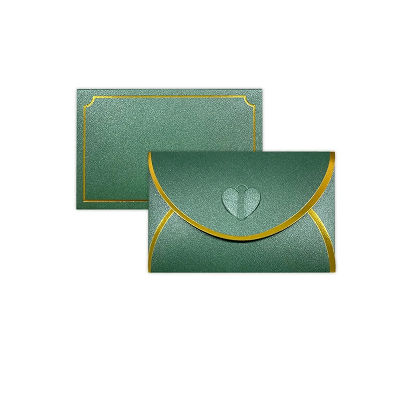 Buste per carte regalo da 50 pezzi con buste con fibbia d'amore con bordo dorato per biglietti per appunti, matrimonio verde scuro