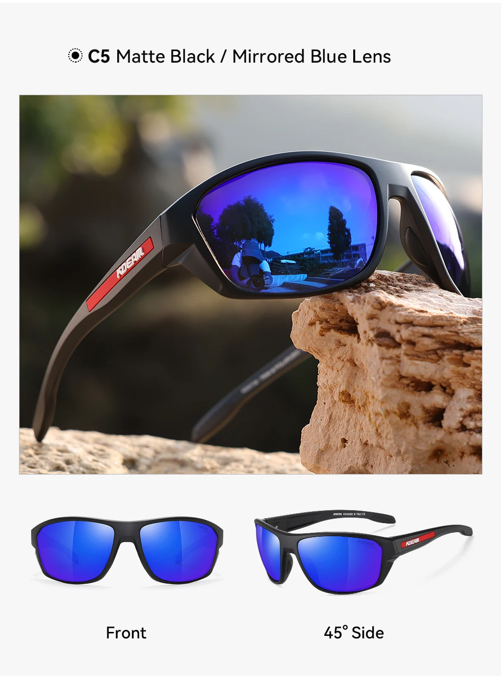 KDEAM Ganz schwarze Angelsonnenbrille, polarisierte Performance-Sport-Sonnenbrille für Herren, TR90 mit Totenkopf-Etui, Kategorie 3 – Detail 5