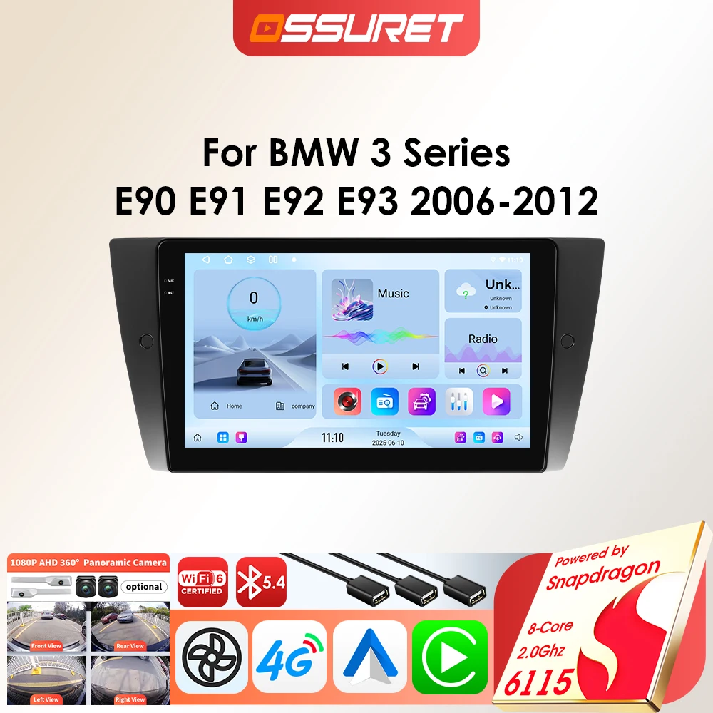Image of OSSURET Android Autoradio für BMW E90 E91 E92 E93 2006–2012 Carplay Auto Auto Intelligenter Multimedia-Player von Snapdragon 6115