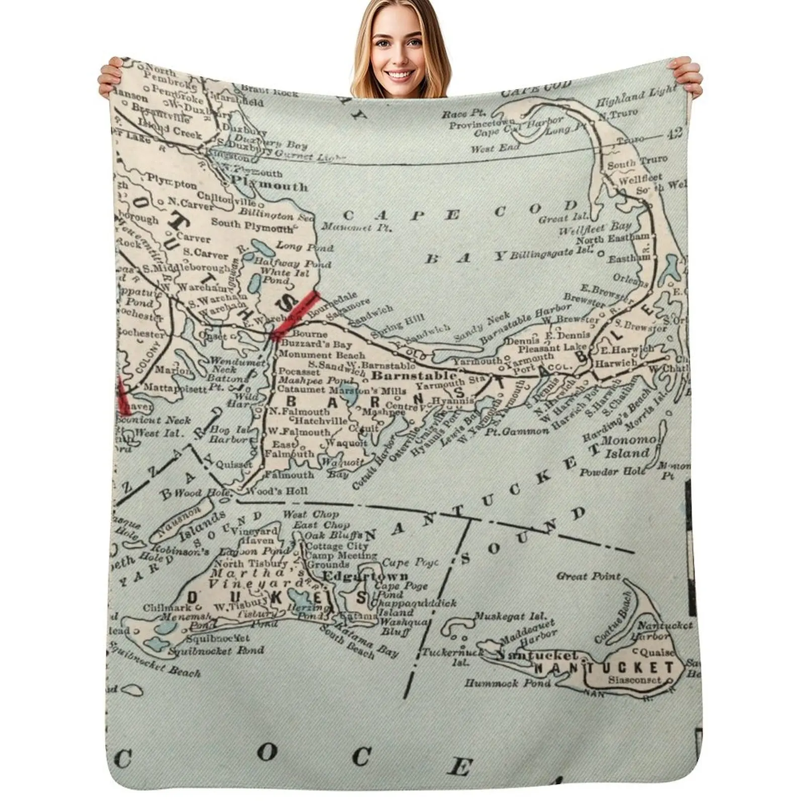 Vintage Cape Cod Map (1893) Throw Blanket For Decorative Sofa Giant Sofa Plush Flannels Furrys decorative Blankets