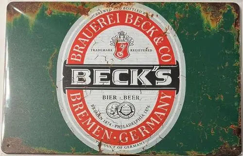Letrero Metálico Vintage de Cerveza Beck's; Arte de Pared