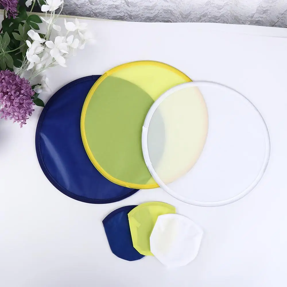 Solid Color Portable Round with Pocket Nylon Summer Flying Disk Circular Fan Child Toy Folding Fans